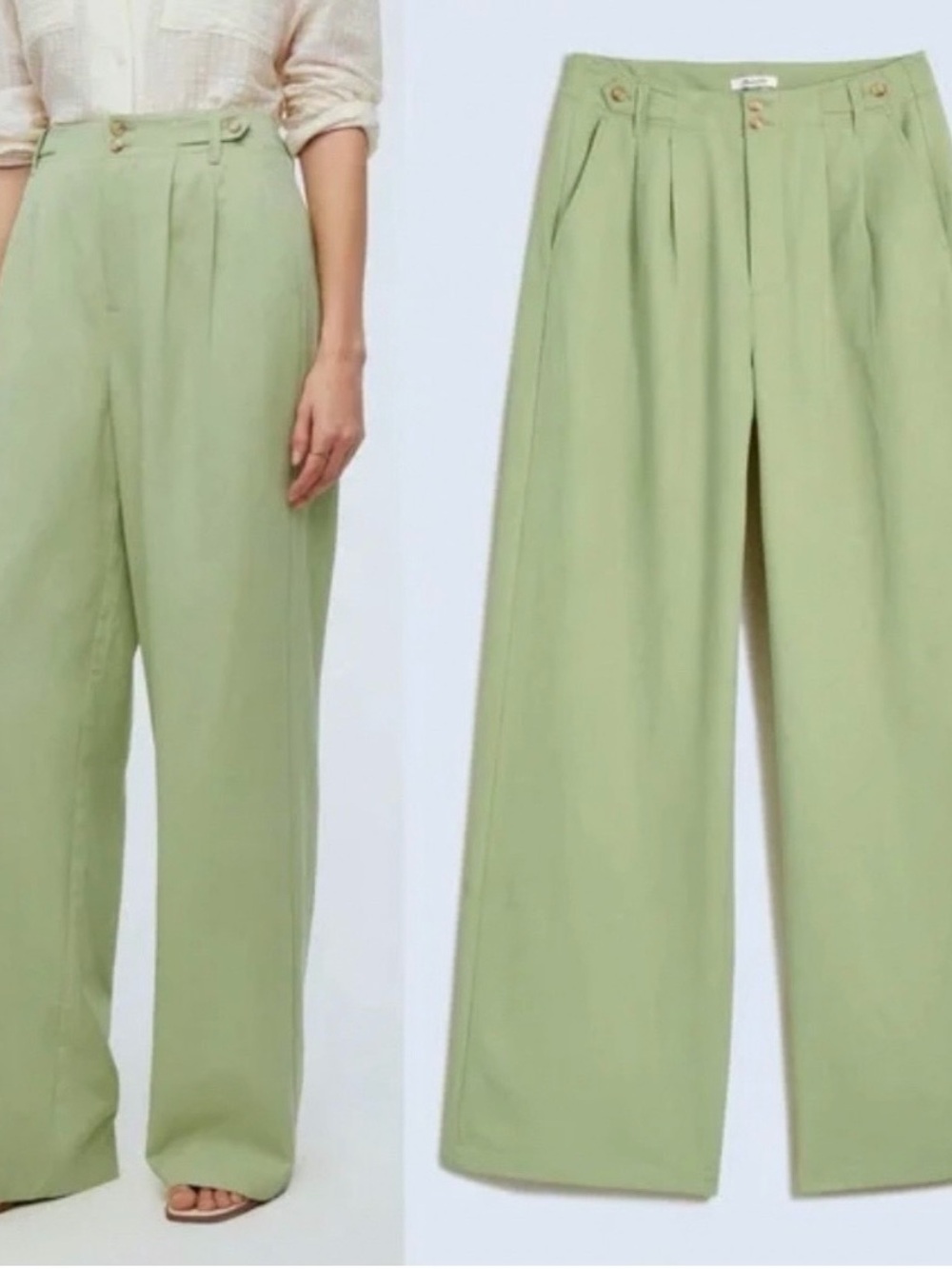 Madewell Harlow High-Waist Wide-Leg Pants in Green